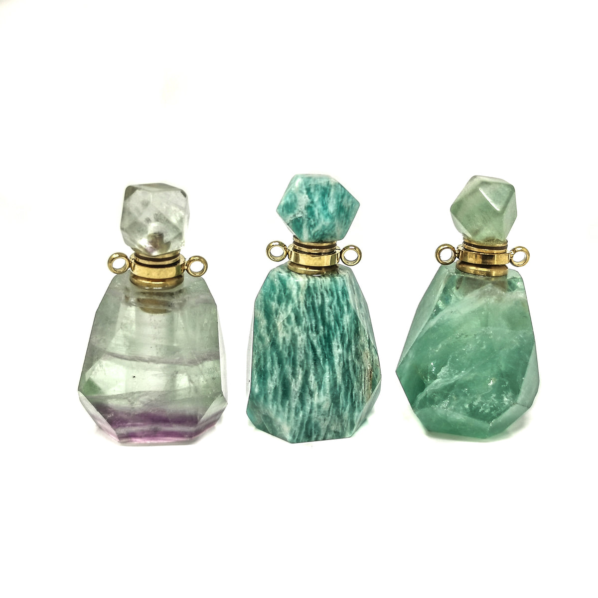 Classic Facet perfume bottle pendant in plated steel with Amazonite.