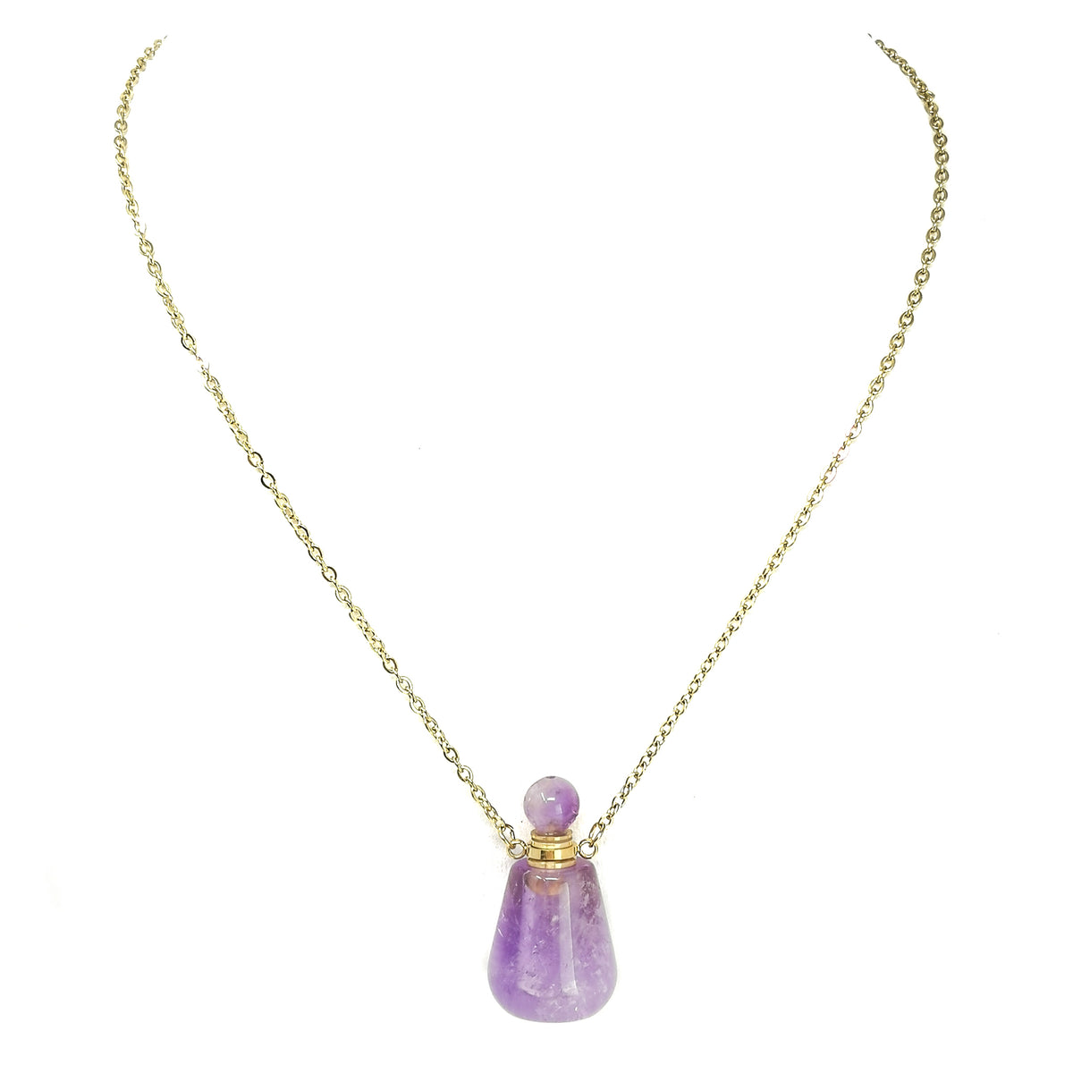 Smooth Potion perfume bottle pendant in plated steel with Amethyst.