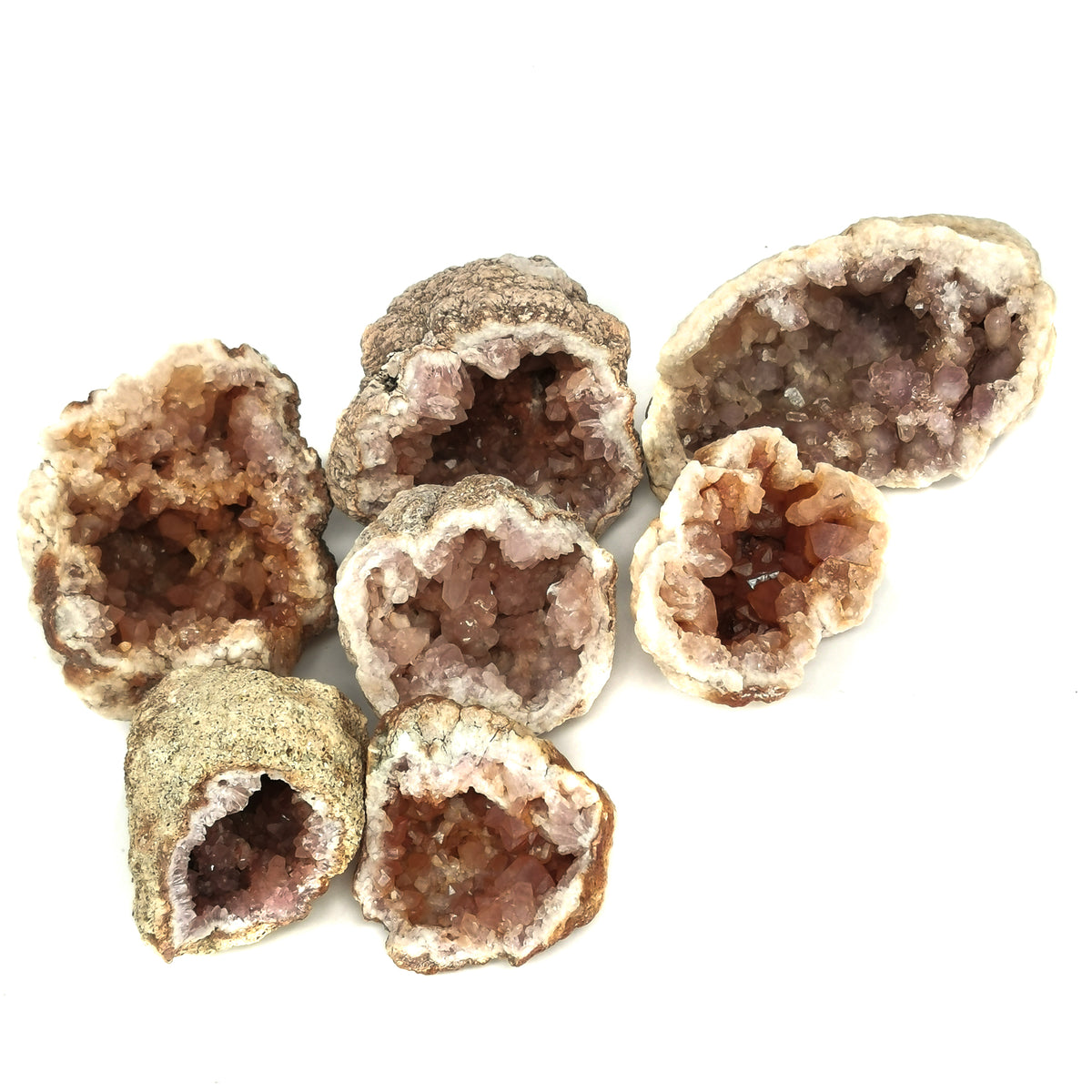 Pink amethyst geode half from Argentina – group of geode halves