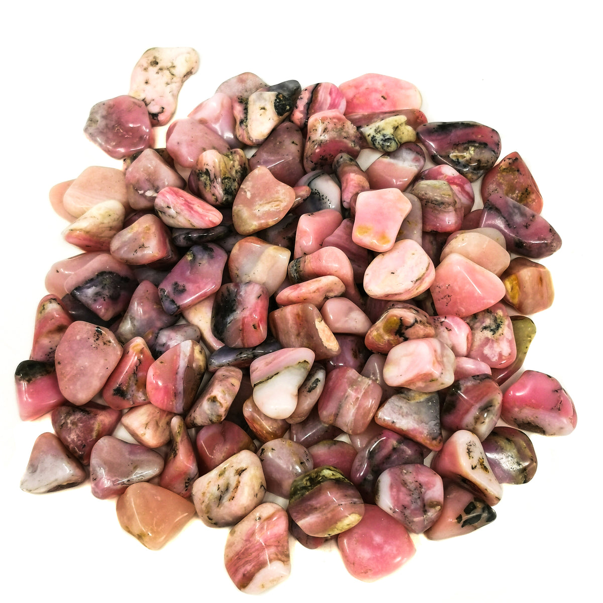 Peruvian Pink Opal tumble, hydrated silica, from Acari Mine, Caraveli Province, Arequipa, Peru.