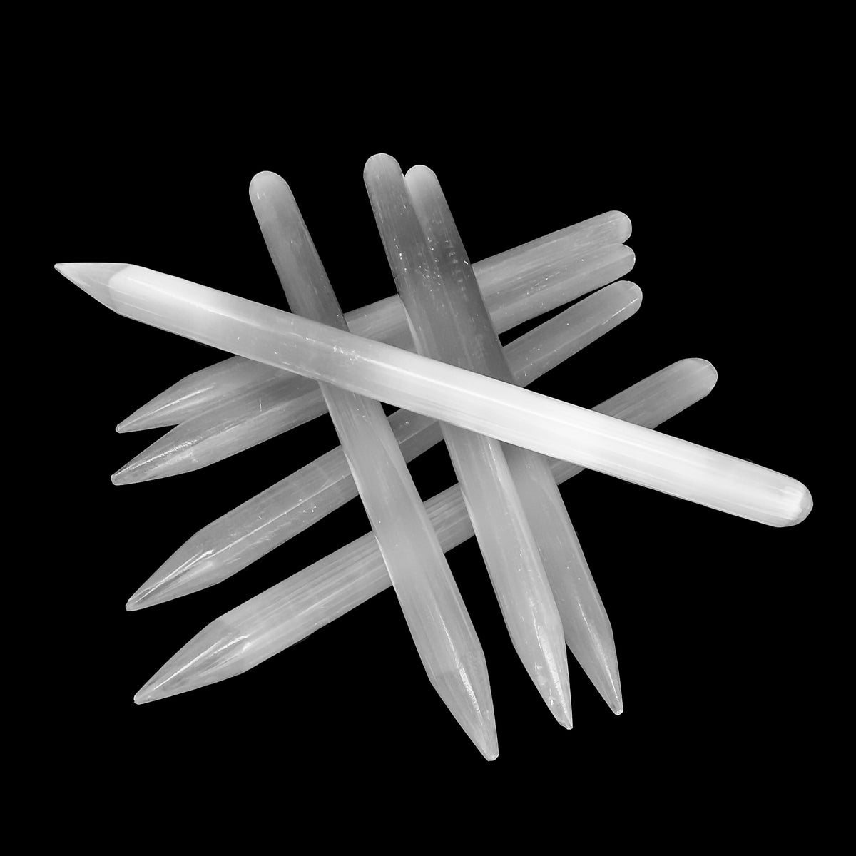 Selenite polished pencil, a variety of gypsum, from Morocco.