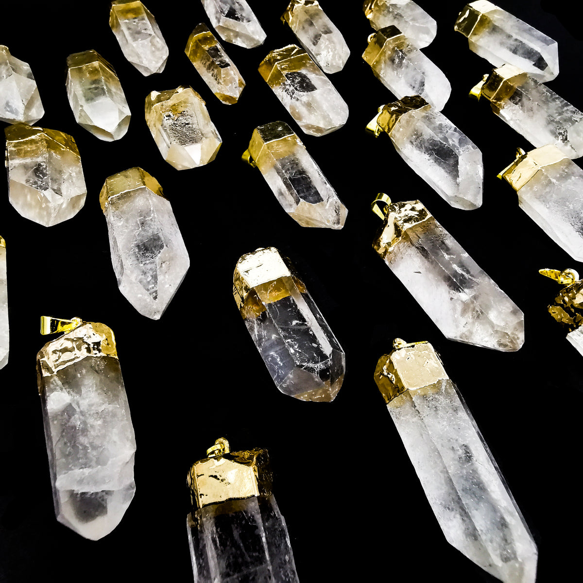 Raw clear quartz point pendant – many pendants