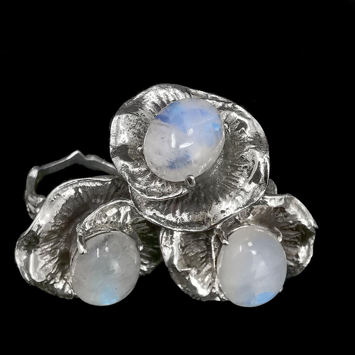 Rainbow Moonstone Lily Pad ring.