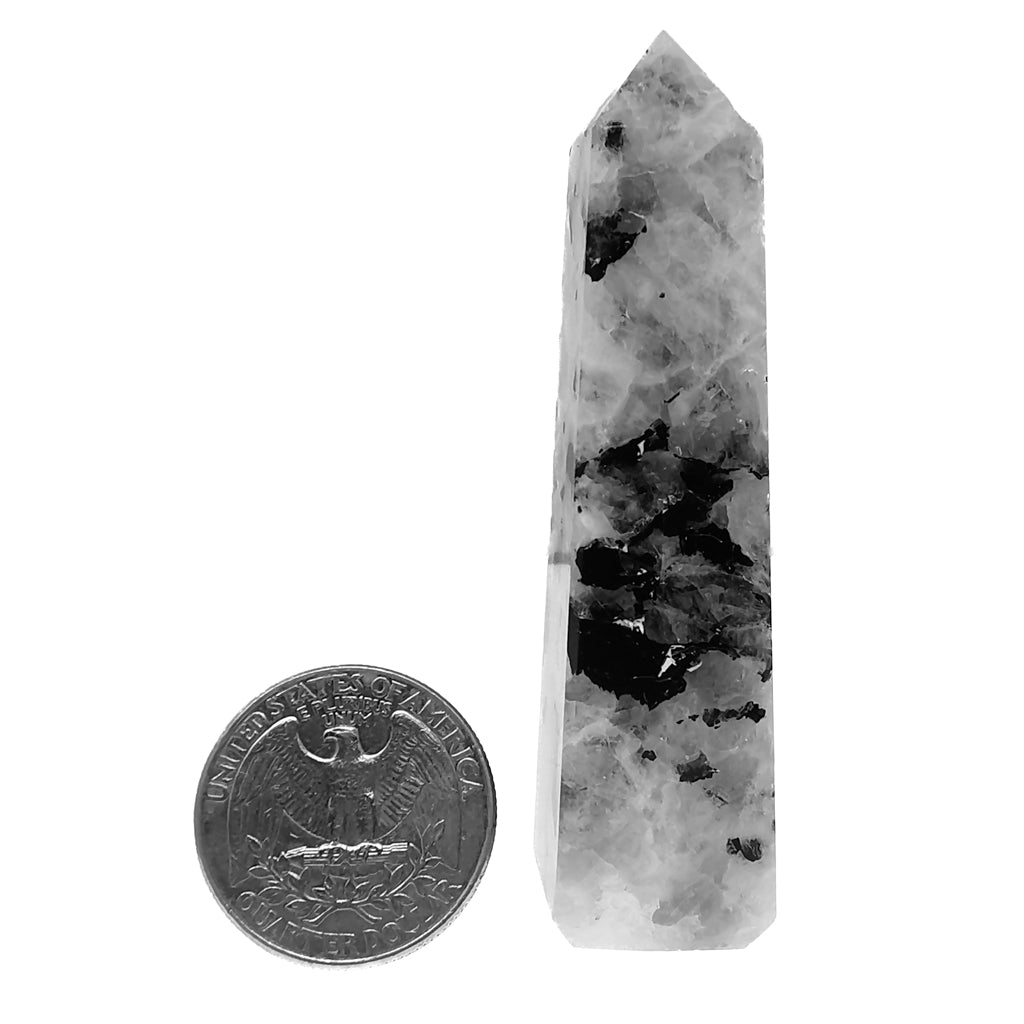 Moonstone obelisk, a feldspar, from India.