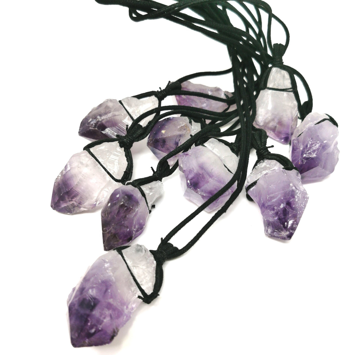 Raw Amethyst Crystal on String pendant.