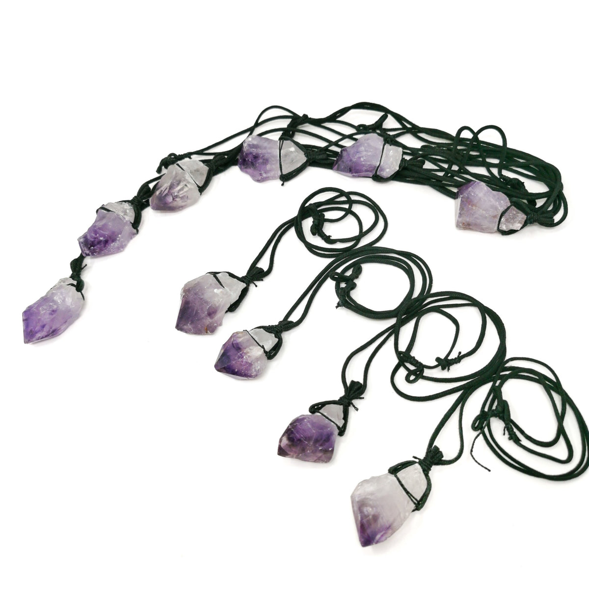 Raw Amethyst Crystal on String pendant.
