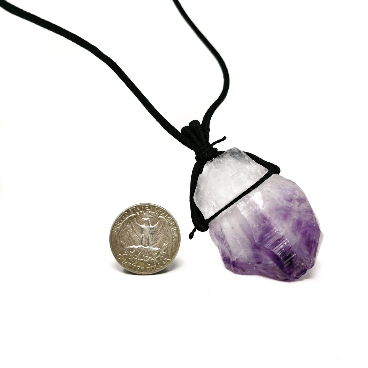 Raw Amethyst Crystal on String pendant.