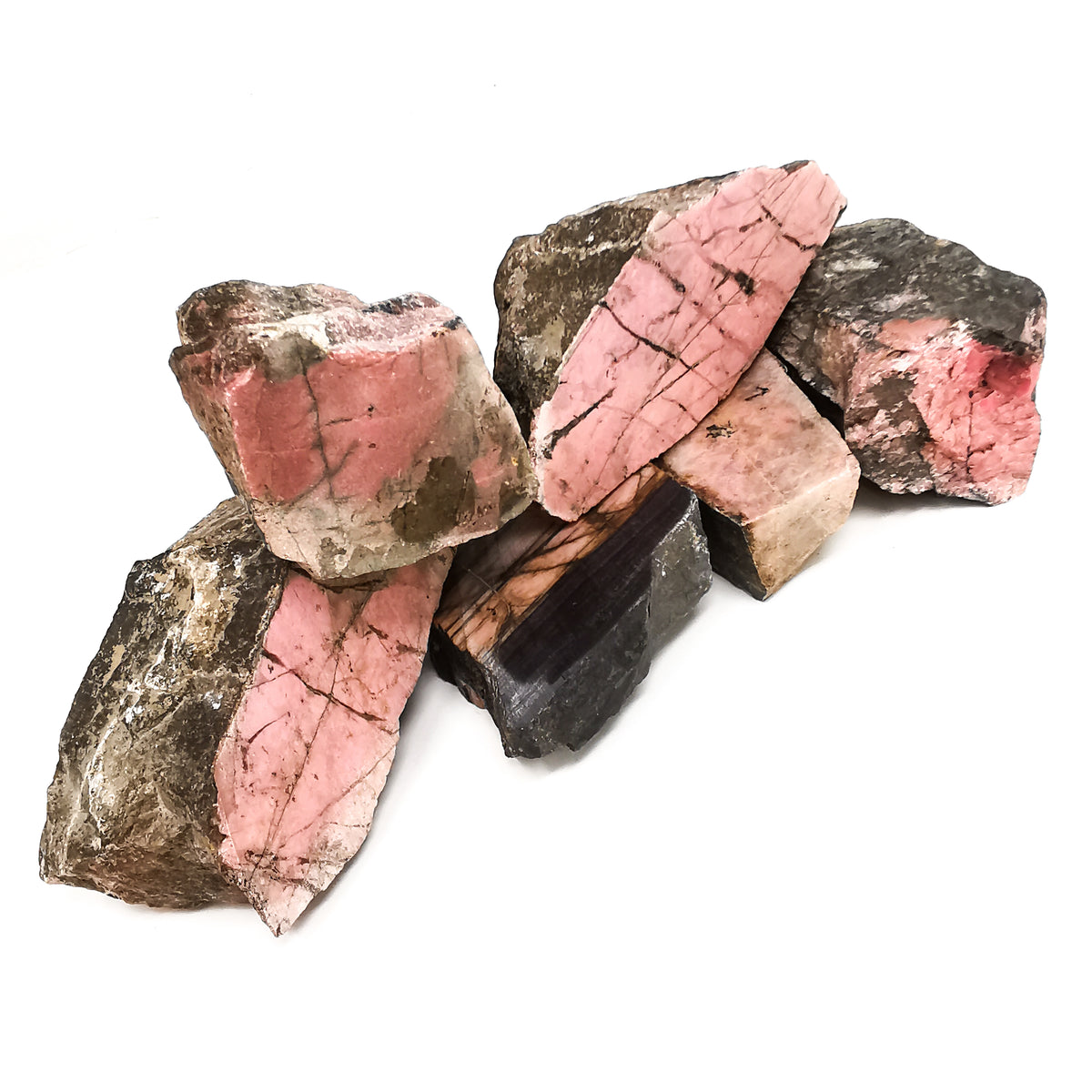 Rhodonite Pink rough, a manganese silicate.