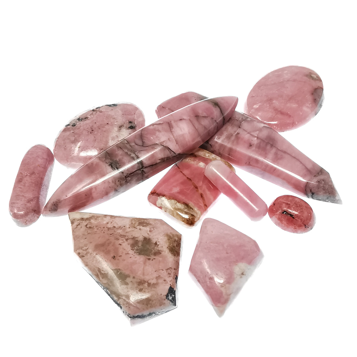 Rhodonite cabochon from BC, Canada – long freeform cabs