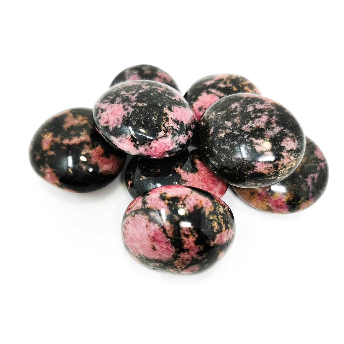 Rhodonite palm stone, a manganese silicate, from Ampanihy, Atsimo-Andrefana, Madagascar.