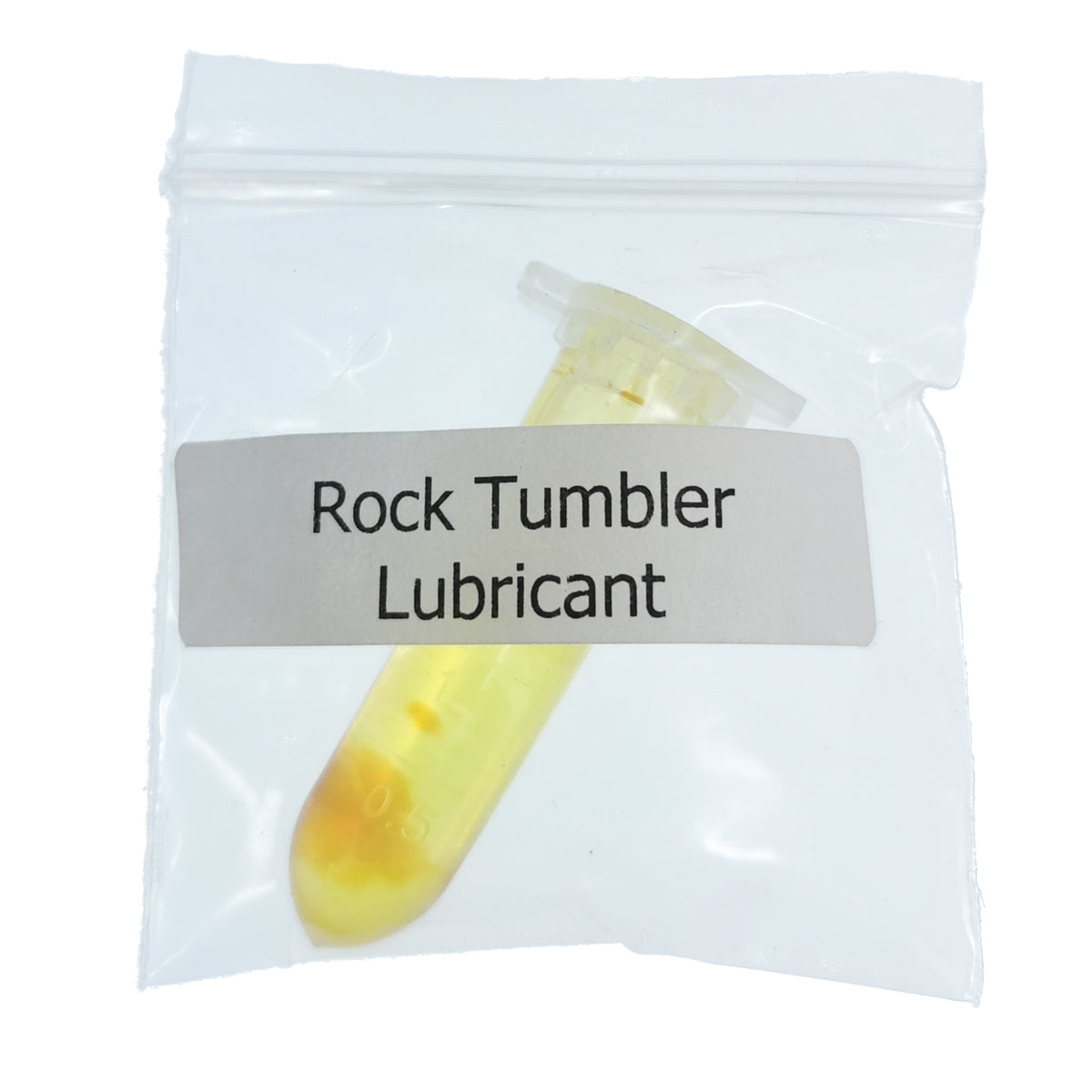 Rock Tumbler Lubricant machine part, made of machine oil in plastic capsule.