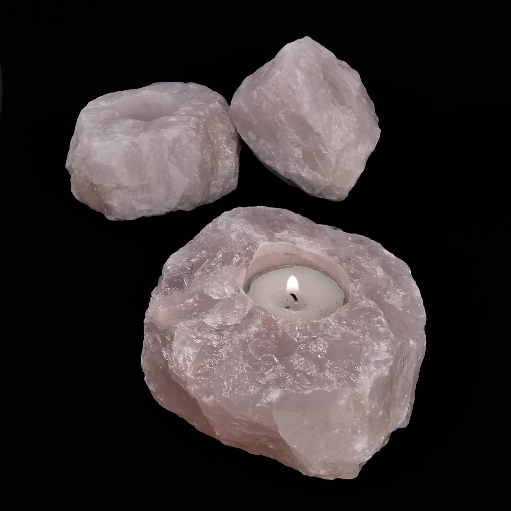 Rose Quartz candle holder from Brazil.