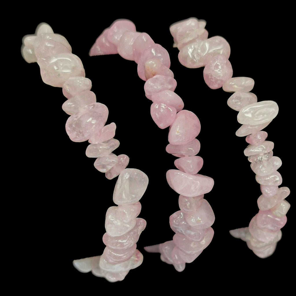 Rose quartz chip bead bracelet – three strands