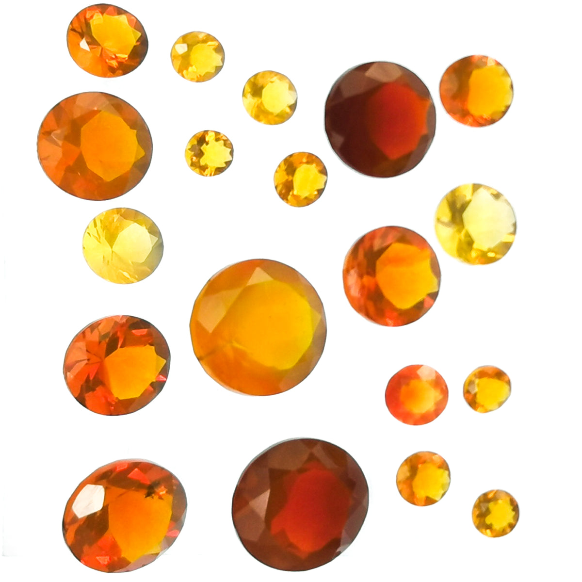 Fire Opal round facet, hydrated silica, from Juniper Ridge, Oregon, USA.