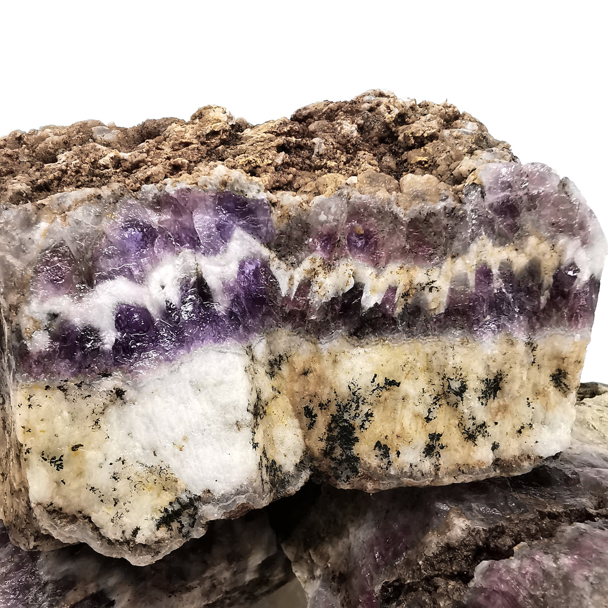 Seam Amethyst rough, a variety of quartz, from Mexico.