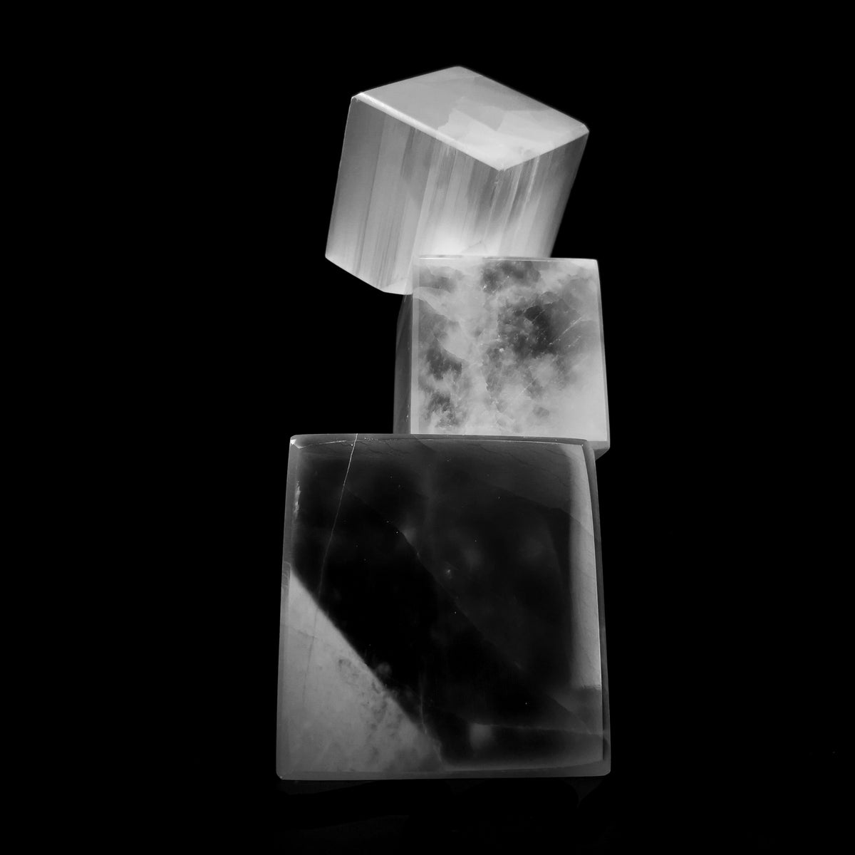 Selenite cube, a variety of gypsum, from Morocco.