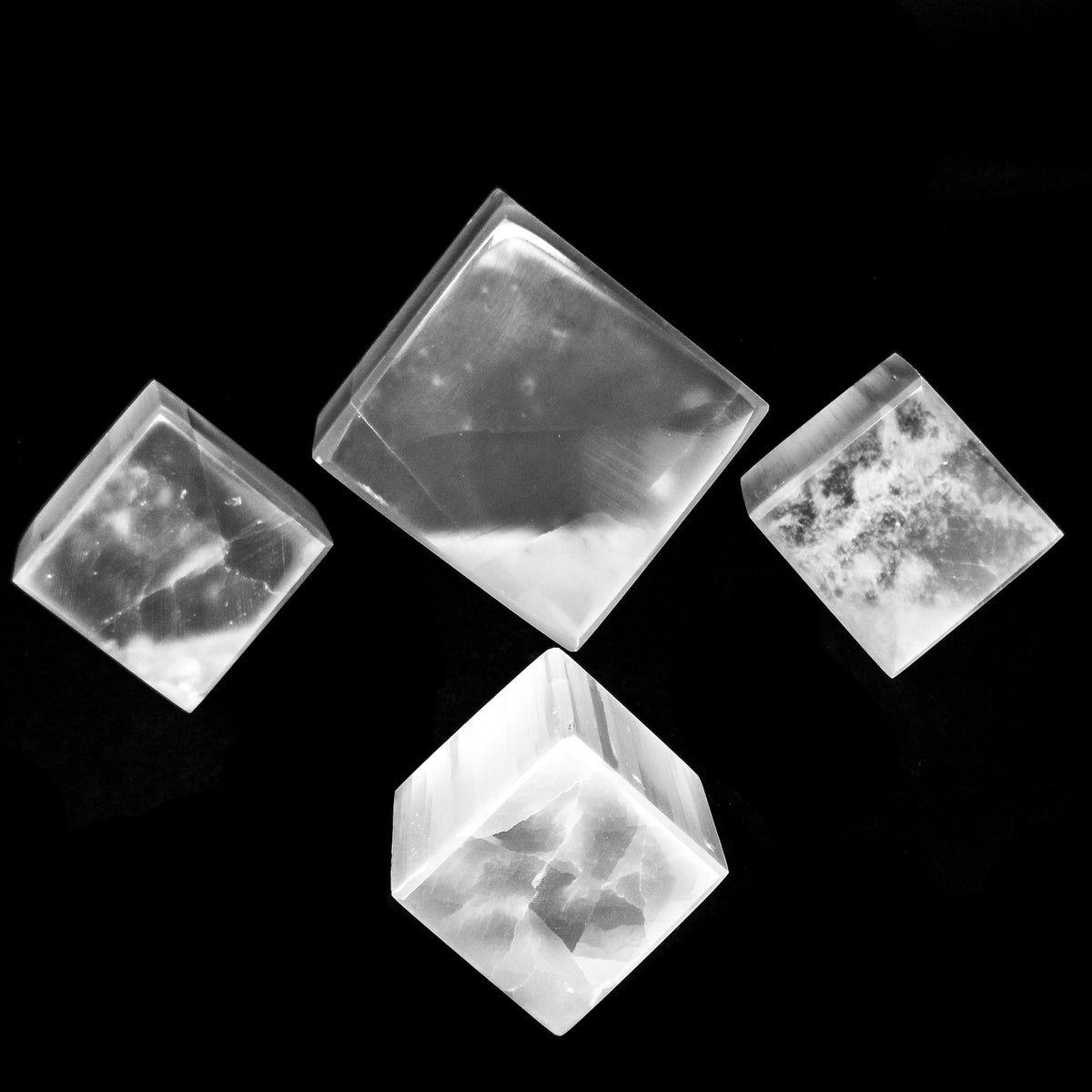 Selenite cube, a variety of gypsum, from Morocco.