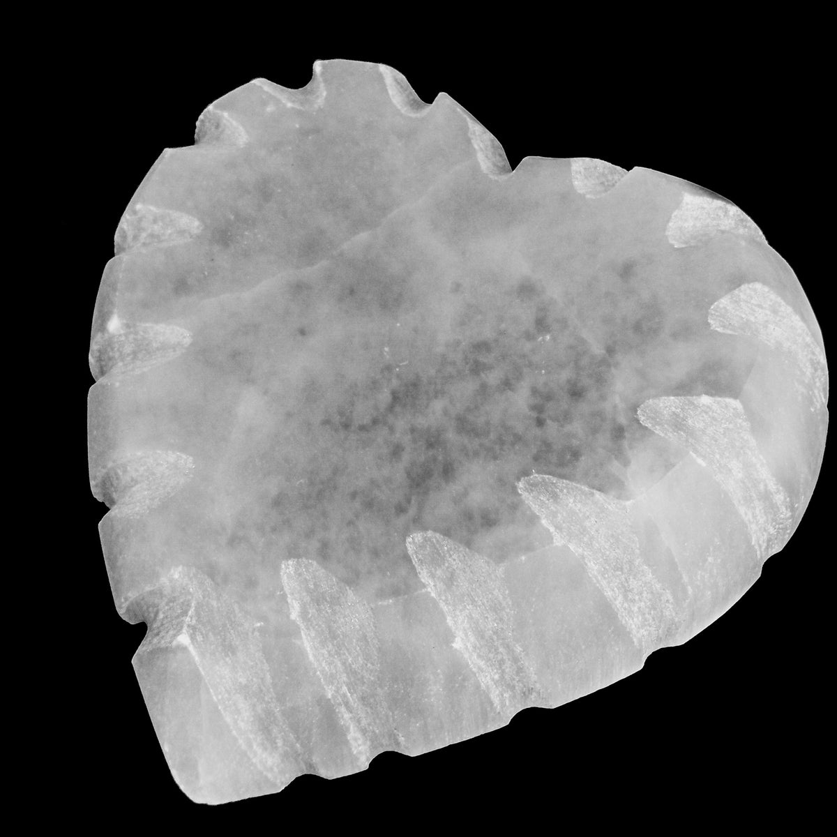 Selenite Notched Heart dish, a variety of gypsum, from Morocco.