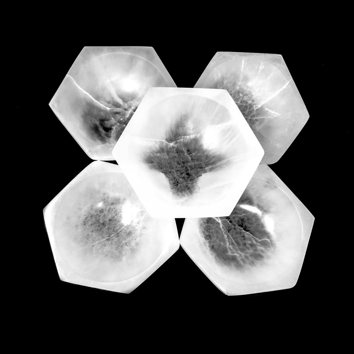 Selenite Hexagon dish, a variety of gypsum, from Morocco.