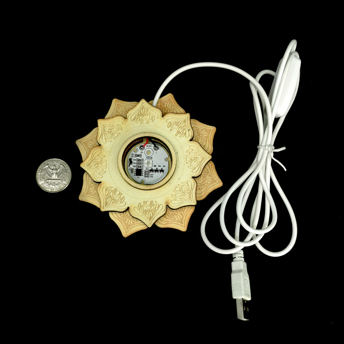 Selenite Lamp floral LED base, a variety of gypsum.