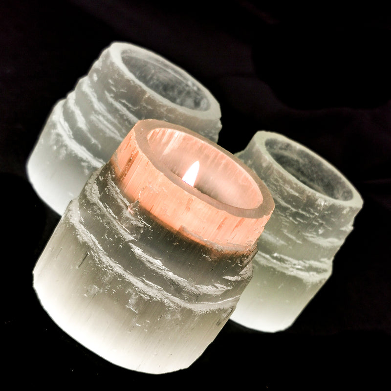 Selenite Etched - Candle Holder