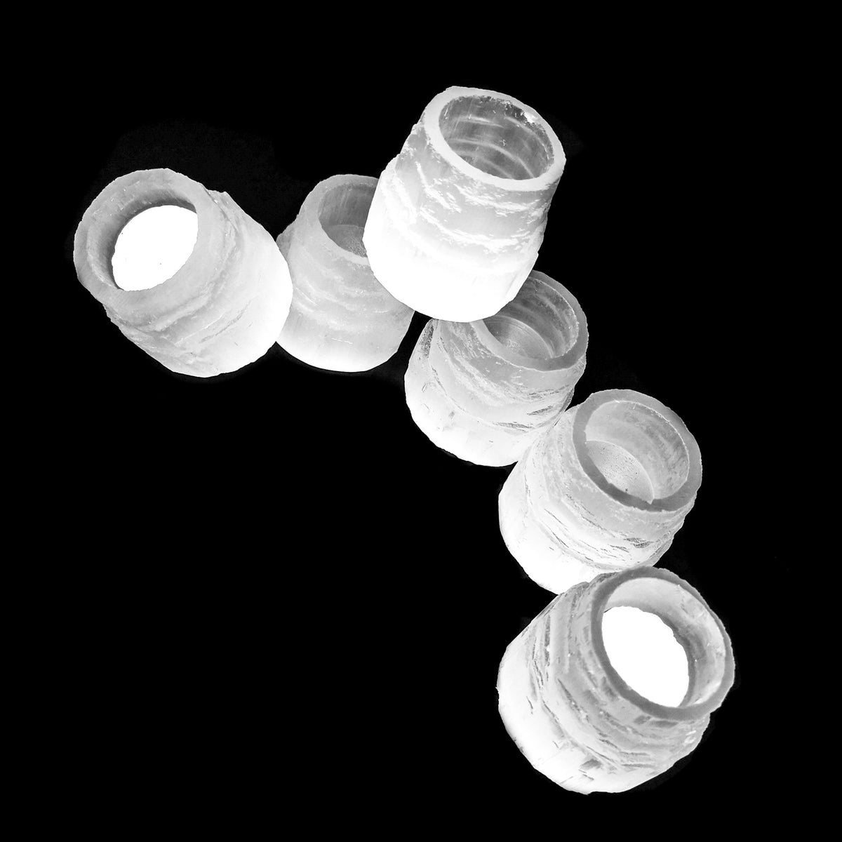 Selenite Etched candle holder, a variety of gypsum, from Morocco.