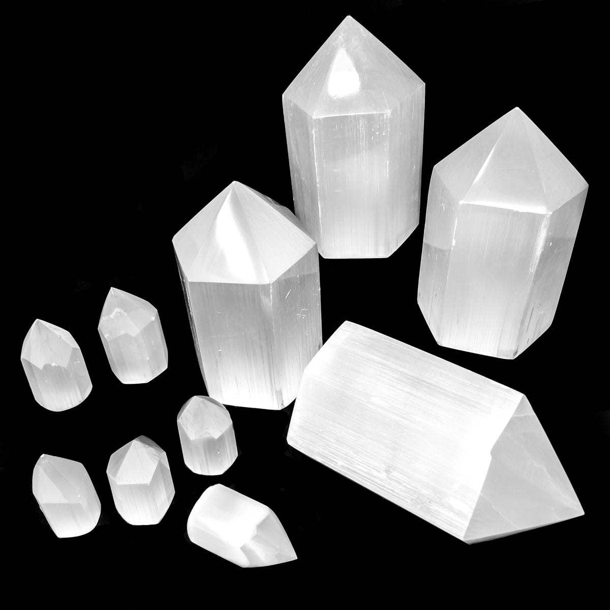 Selenite point, a variety of gypsum, from Morocco.