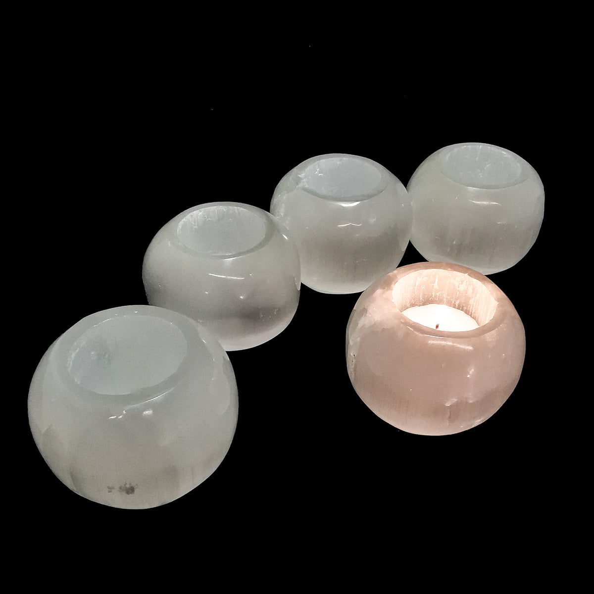 Selenite puffy candle holder, a variety of gypsum, from Morocco.