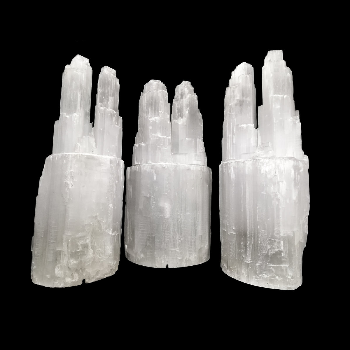 Selenite Twin lamp, a variety of gypsum, from Morocco.