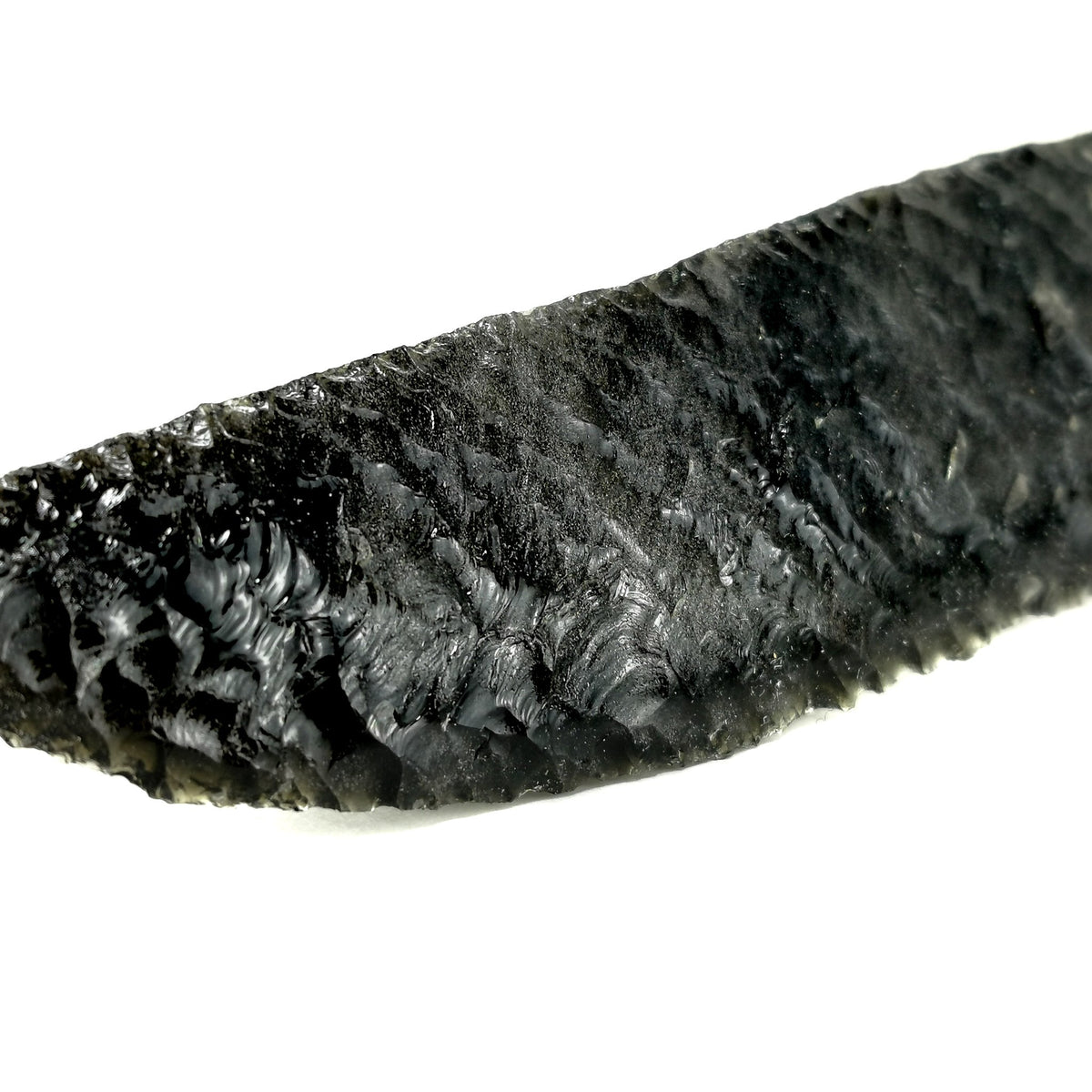 Silver Sheen Obsidian cactus knife, a volcanic glass, from Mexico.