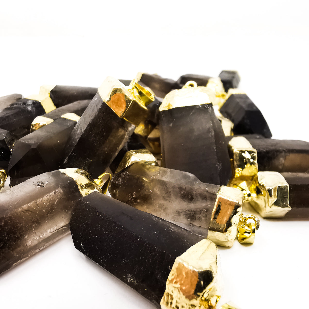Smoky quartz point pendant – pile of pendants