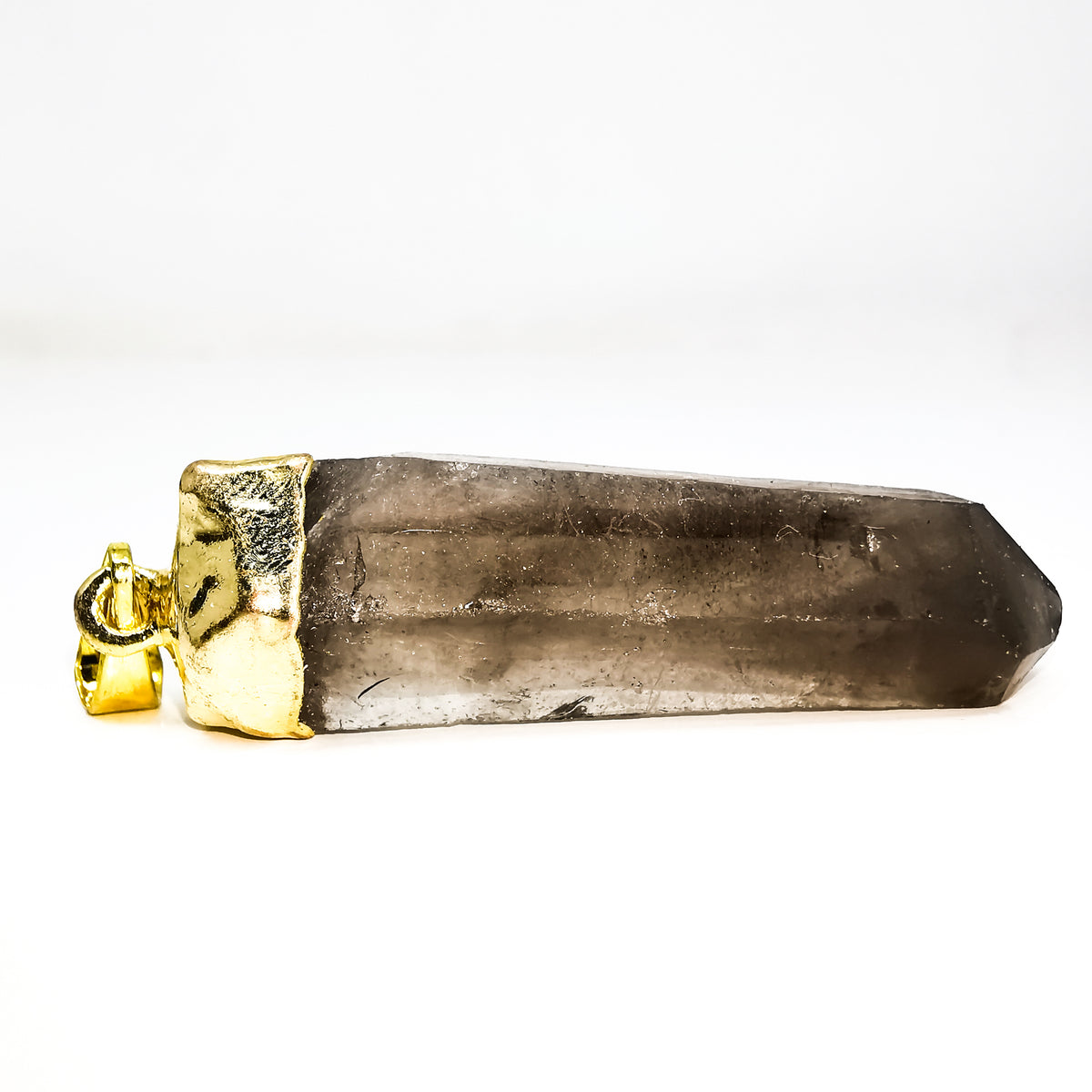 Smoky quartz point pendant – single point, close up