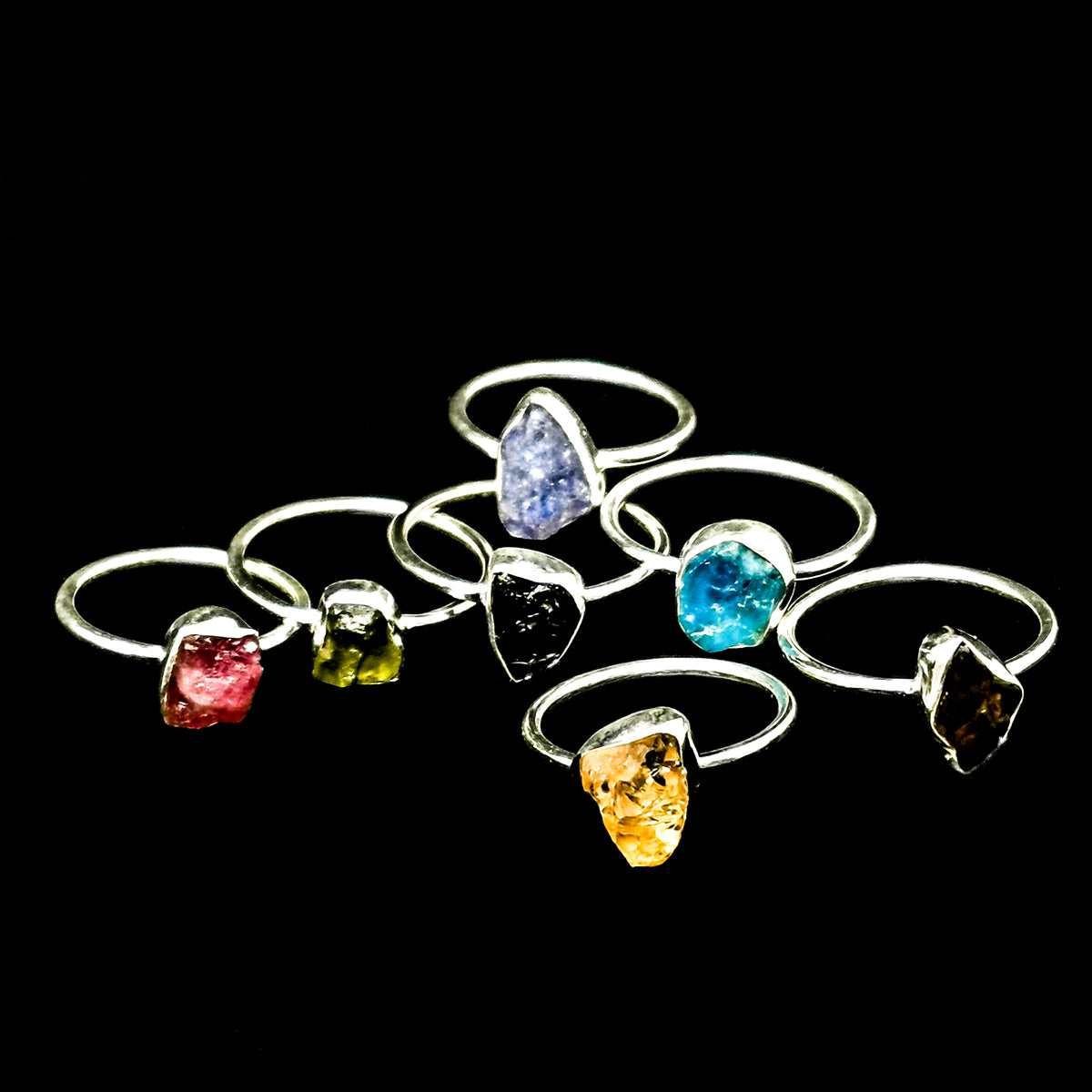 Raw Gemstone sterling silver stacker ring.