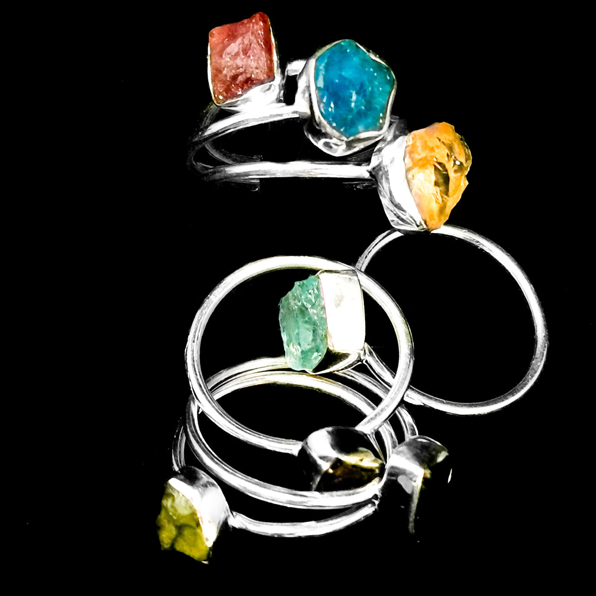 Raw Gemstone sterling silver stacker ring.
