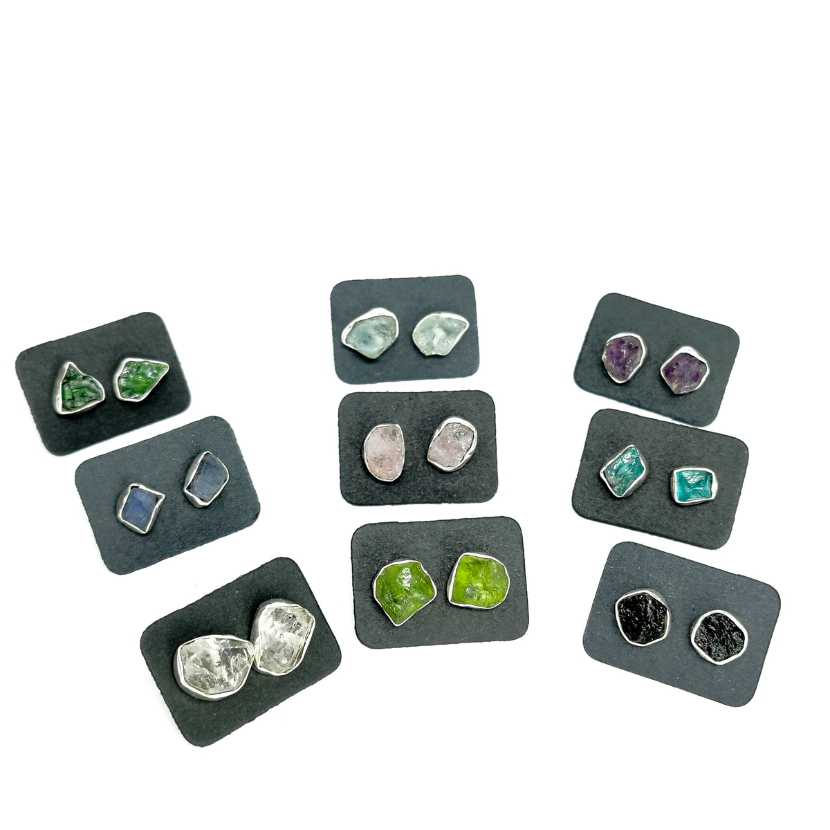 Raw Crystal Stud earring in sterling silver.