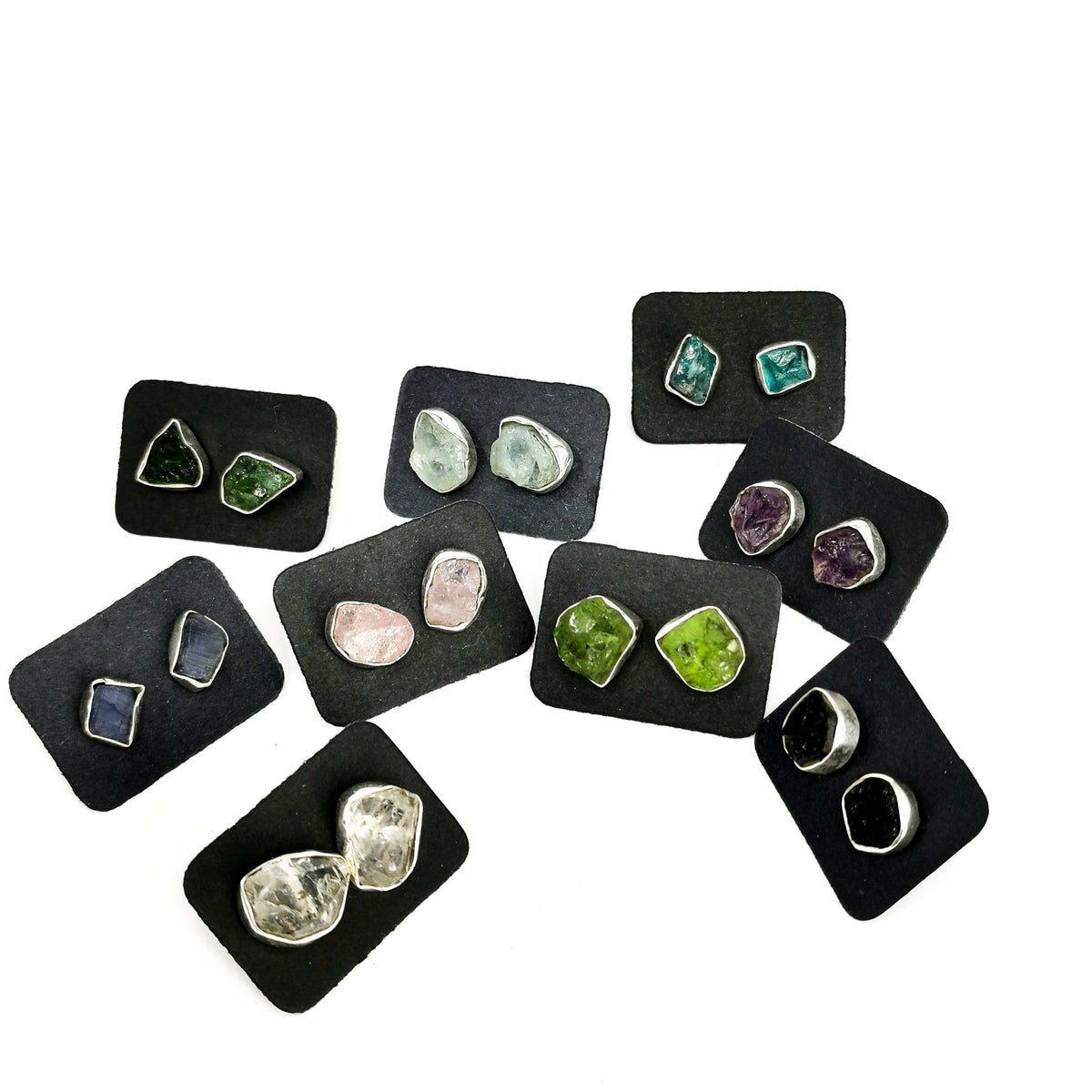 Raw Crystal Stud earring in sterling silver.