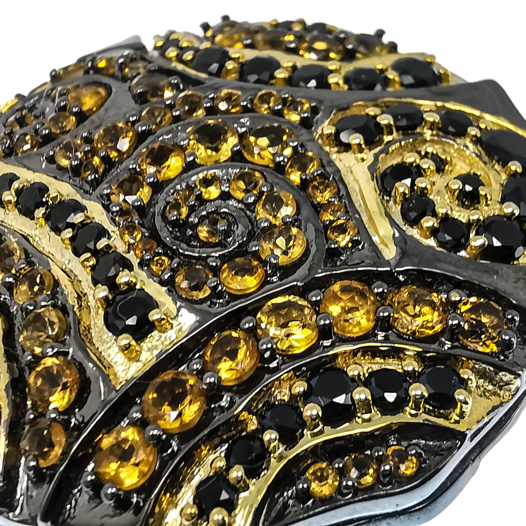 Tiger Stripe swirl medallion pendant with Citrine and Black Spinel.