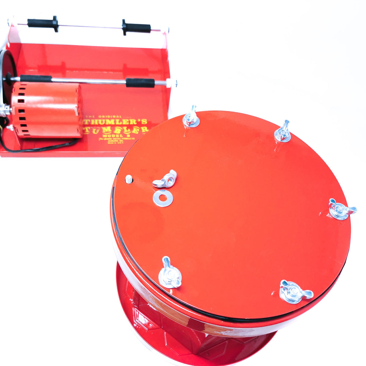 Thumler Model B 15lb heavy duty rock tumbler, made of rubber and stainless steel.