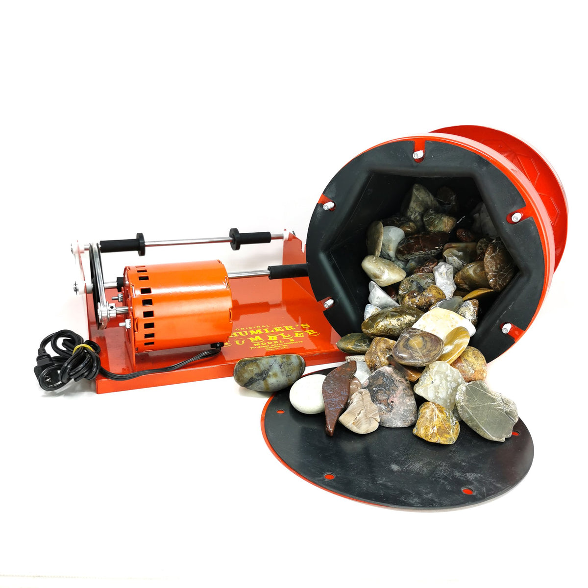 Thumler Model B 15lb heavy duty rock tumbler, made of rubber and stainless steel.