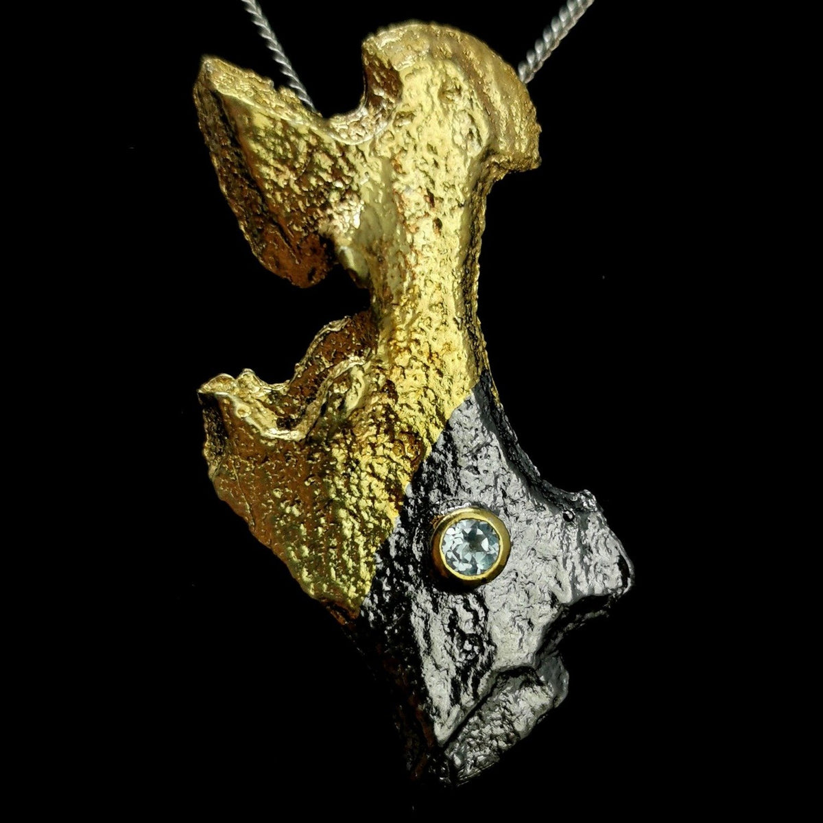 Tree Bark pendant with Sky Blue Topaz.