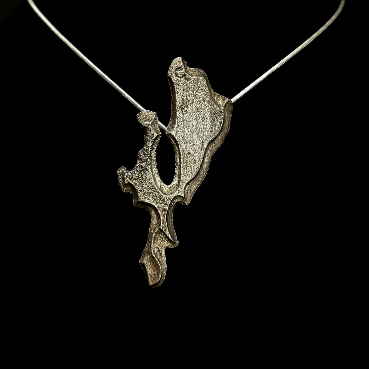 Tree Bark pendant in oxidized sterling silver.