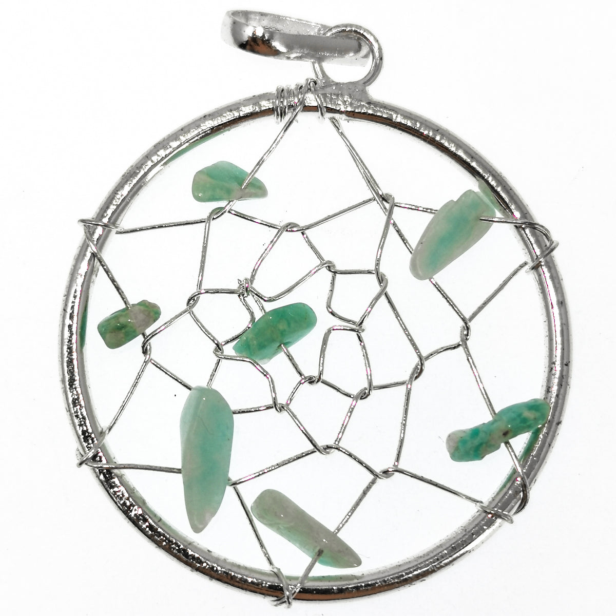 Dreamcatcher pendant in fine silver-plated base metal.