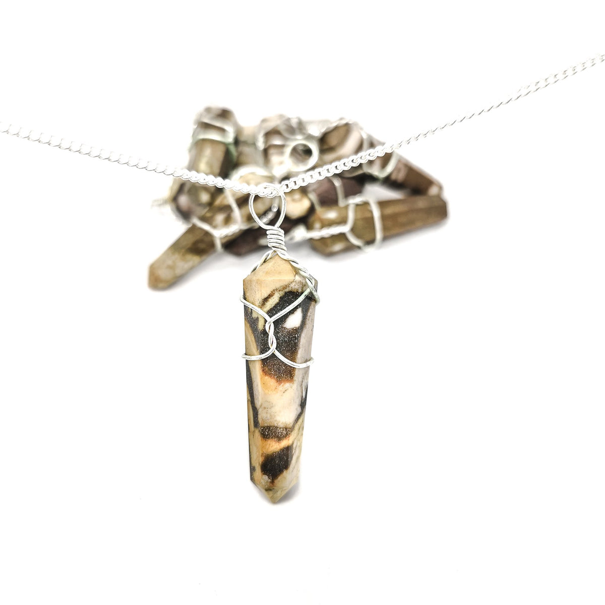 Wire wrap crystal pendant – zebra jasper