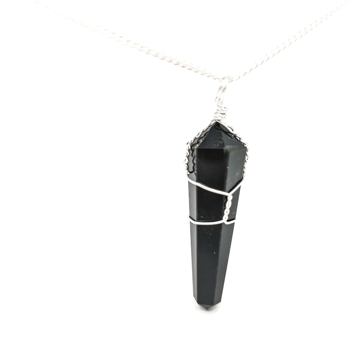 Wire wrap crystal pendant – obsidian