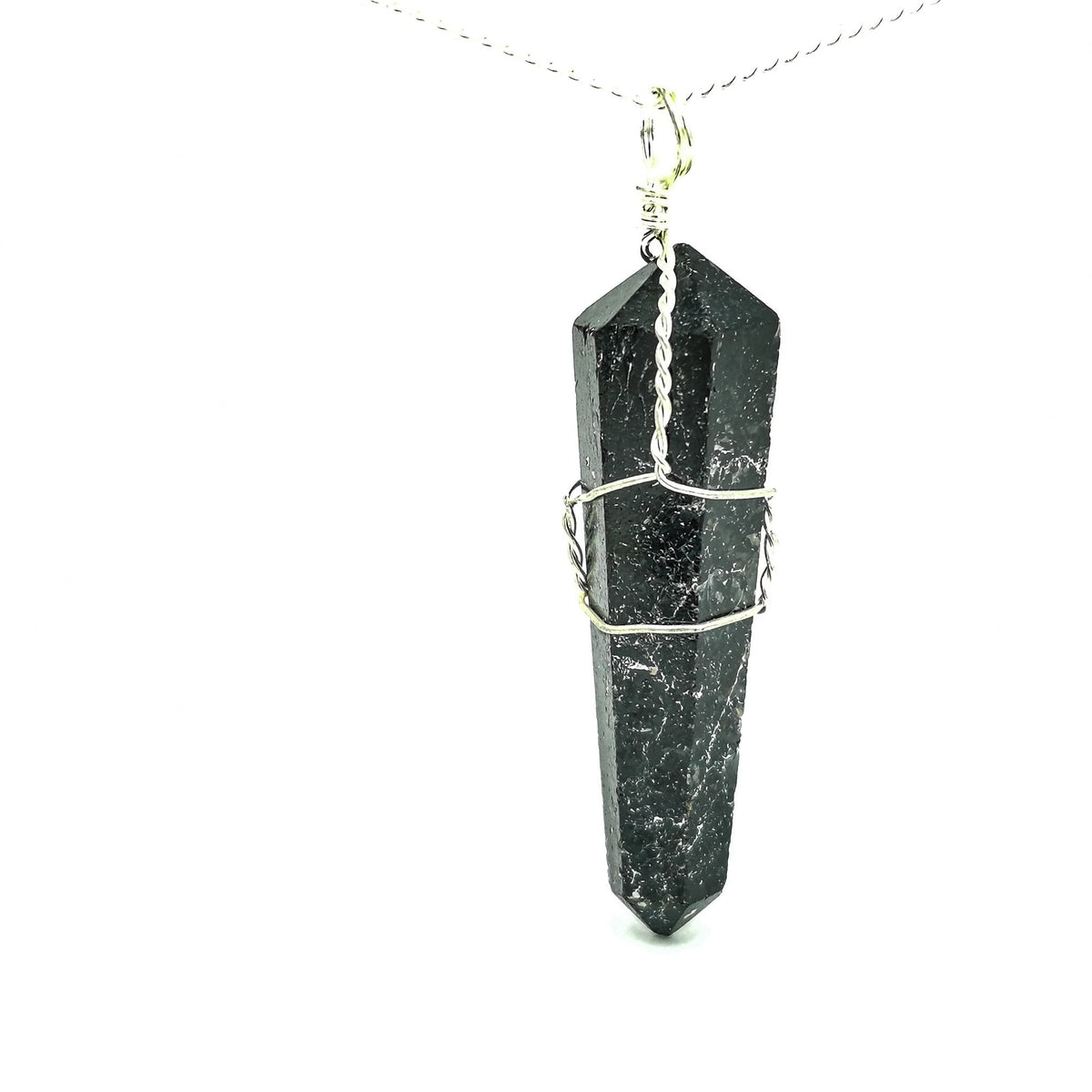 Wire wrap crystal pendant – black tourmaline